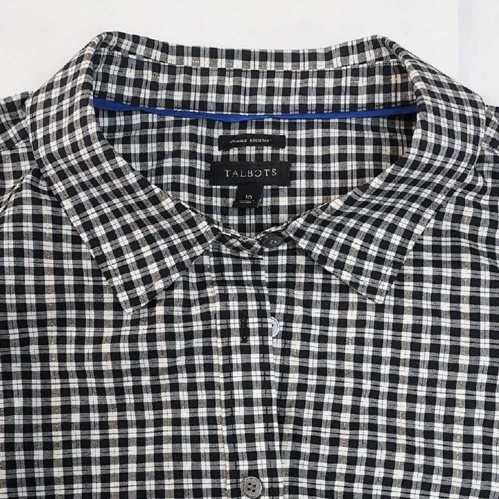 Talbots Black and White Checkered Ladies Shirt SZ 10